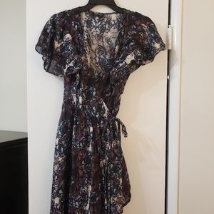 Topshop Chiffon Gothic Rose Ruffle Sleeve Wrap Dress Sz 6 8